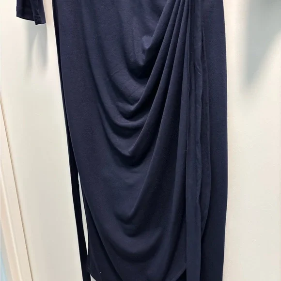 Navy Faux Wrap Cotton Blend Dress - Picture 3 of 8